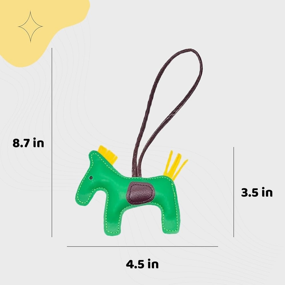 Designer Inspired Rodeo Green & Orange Horse Bag Charm Keychain New - Picture 3 of 8